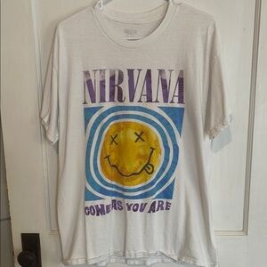 NIRVANA White Tee with Purple and Blue Design